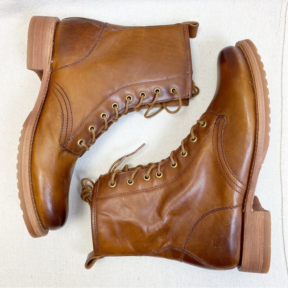 Frye Veronica Combat Boots  Leather Lace Up Heeled Brown Women's  11 NWOT
